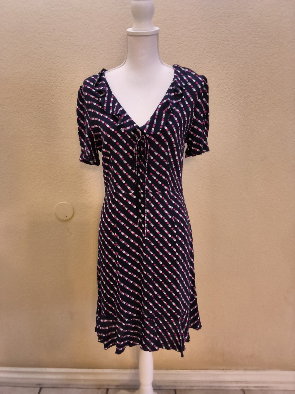 Who What Wear Navy Mini Dress with Pink & White Dot Stripe